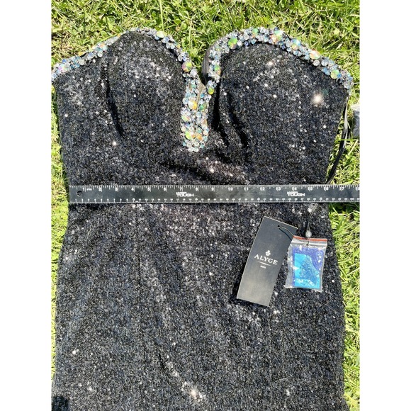 Alyce Paris Dress Womens 14 Black Sequin Beaded Strapless Sweetheart Mini Party - Picture 8 of 12